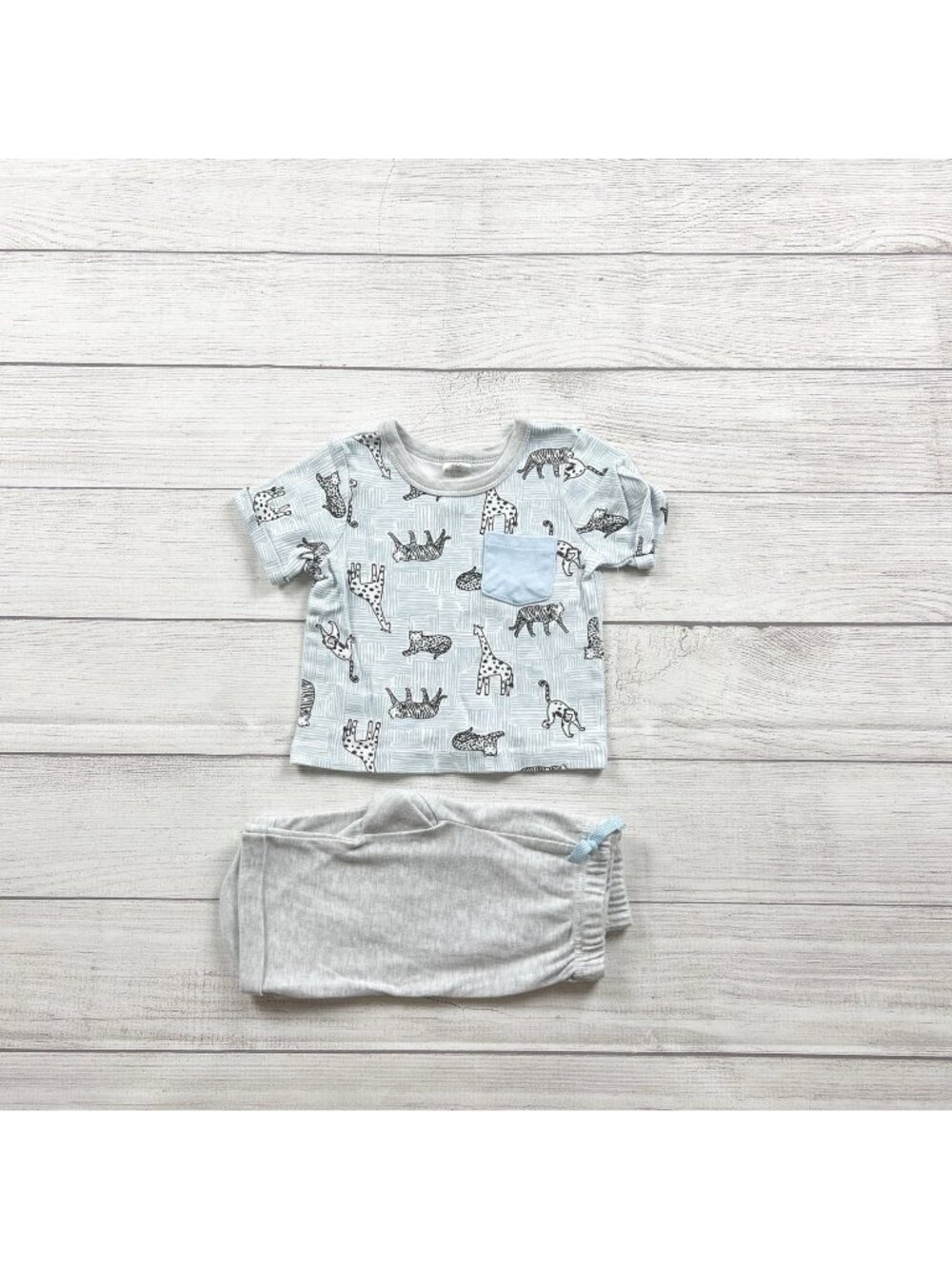 Little Beginnings Outfit 2 Piece Set Safari Print Shirt Gray Shorts 18-24 Months